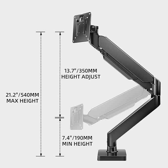 43 Ultrawide Monitor Arm Single Heavy Duty Desk Mount Computer Adjustable Gas Spring Stand for 17 to 46 inch, Screen up to 30lbs with VESA 75x75mm or 100x100mm M7B