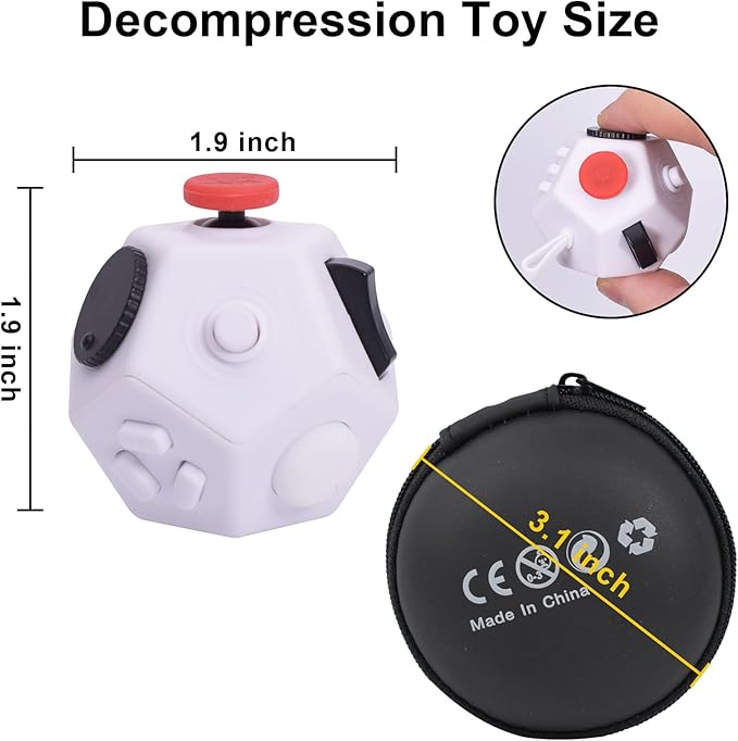 Fidget Toys Cube,12 Sided Finger Cube,Sensory Toys Relief Stress,Autism and Anxiety Depression Anti for Kids Adults Improve Focus (White)