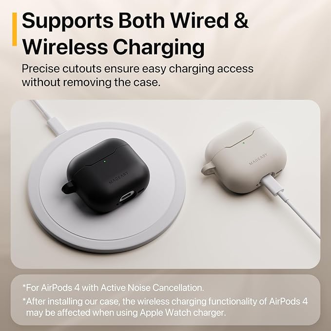 MAGEASY Designed for AirPods 4 Case - Shockproof Protective Case for AirPods 4, Stain-Resistant, Smooth & Skin-Friendly, Support Wireless Charging - Skin (Black)