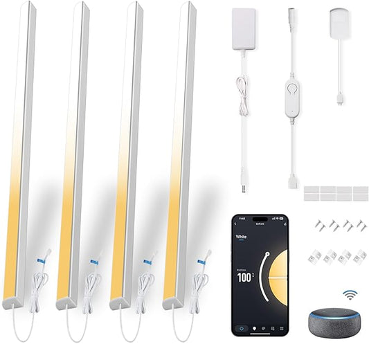 Cefrank Smart Under Cabinet Lighting, 4-Pack 12" V Shape LED Light Bar Kit - Dimmable 2700K to 6000K Color Adjustable, Control with App - Compatible with Alexa, Google Assistant
