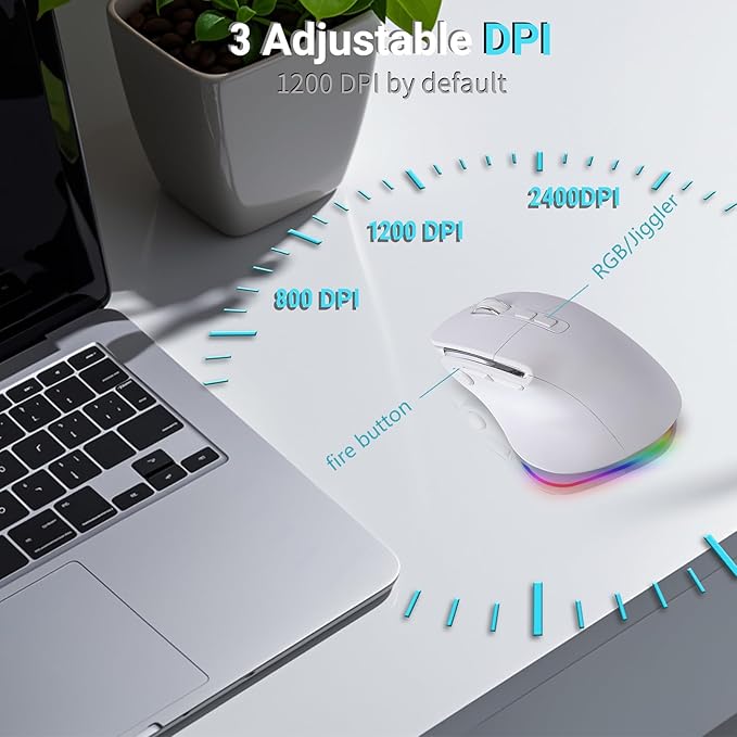 Ergonomic Mouse Jiggler,Bluetooth Vertical Wireless Mouse,LED Rechargeable Optical Computer Mice, Portable(BT5.2 or USB 2.4GHz) Dual Mode,1000/1600/2400 DPI,8 Buttons for Laptop,PC,Macbook (white)