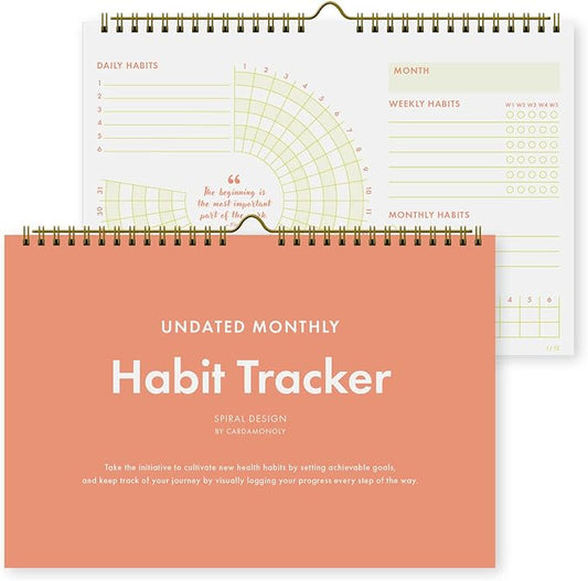Undated Monthly Habit Tracker Calendar – Minimalist Spiral Wall Planner for Goals & Productivity, Daily/Weekly/Monthly Tracking, Wire-O Hanger, Thick 200 gsm Paper, Neutral Design