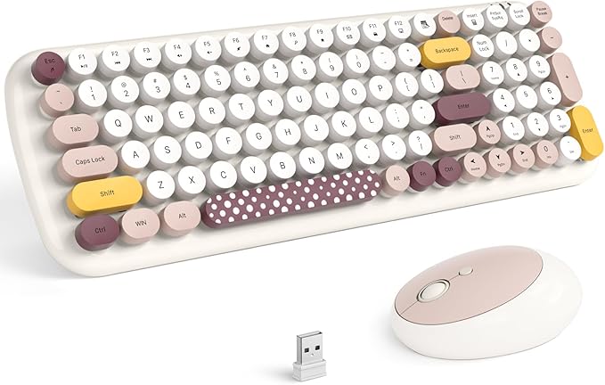 MOFII Wireless Keyboard and Mouse, Typewriter Full Size Keyboard with Number Pad and 2 in 1 USB Connected Mouse for Mac, Windows 7/8/10, Laptop, Desktop, PC, Computer (Off-White)