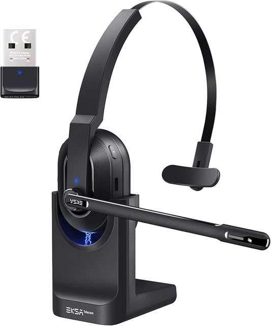 EKSA Trucker Bluetooth Headset, Wireless Headset with Microphone AI Noise Canceling, On Ear Bluetooth Headphone with Mute for Driver Office Call Center Computer Skype
