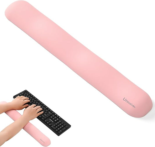 UnivoColors Design-Wave Keyboard Wrist Rest, Artificial Sheepskin+Memory Foam+Ergonomic+Anti-Slip Gel, Resilience Support During Work and Gaming,Keyboard Accessory,Pink