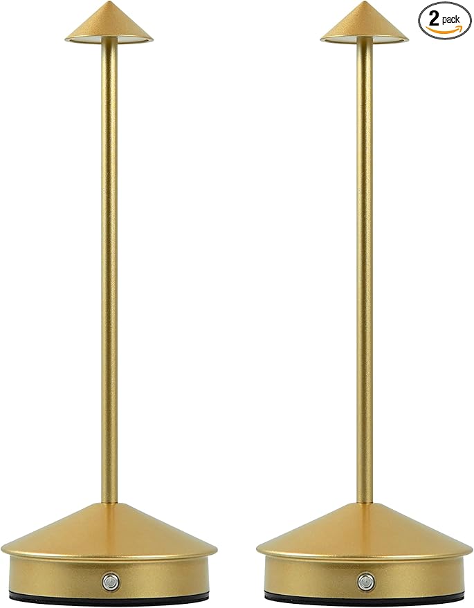 Cordless Table Lamps,LED Rechargeable Desk Lamp,Portable Modern USB Battery Operated Lights,Outdoor Waterproof Touch Dimmable,for Patio,Restaurant,Bar,Camping,Dining Home Set of 2 Gold