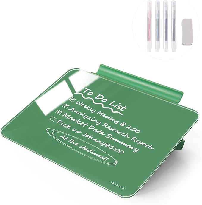TSJ OFFICE Small Desktop Whiteboard - Glass Dry Erase Board 8 X 6 Inches Tabletop Easel Whiteboard with Stand, Desk Board Buddy for Artist, Teacher and Student