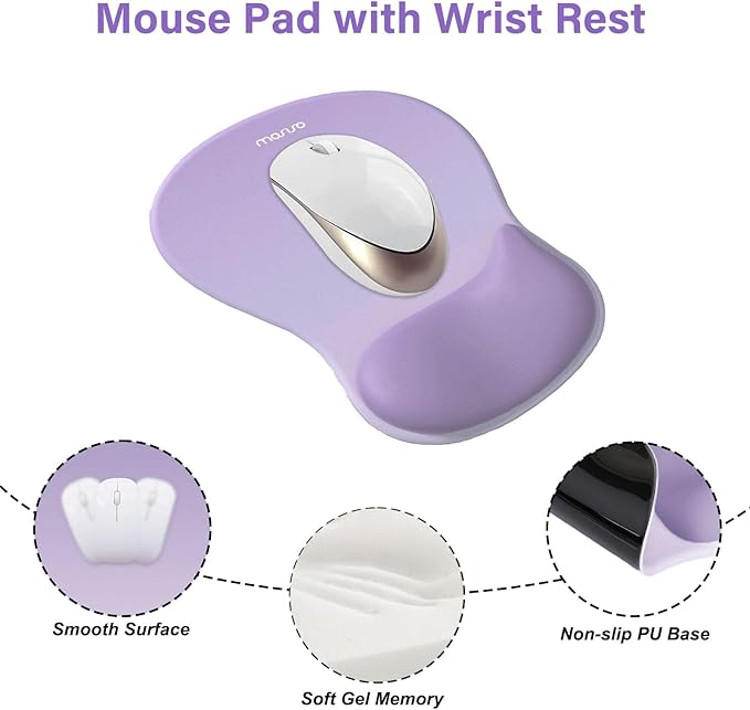 MOSISO Wrist Rest Support for Mouse Pad&Keyboard Set, Ergonomic Mousepad with Concave Curved Memory Foam, Non-Slip Base Pain Relief Comfortable Rectangular Easy Typing Pad for Home/Office, Purple