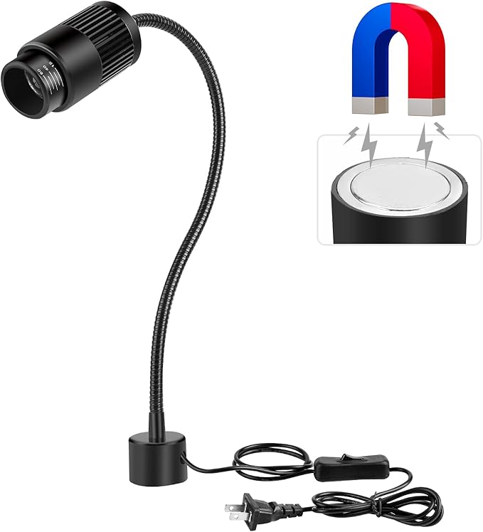 9W Magnetic LED Work Light, Adjustable Fucos Gooseneck Shop Light with Magnetic Base, Sewing Machine Light, Magnet Task Lamp for Work Bench, Lathe, Bandsaw