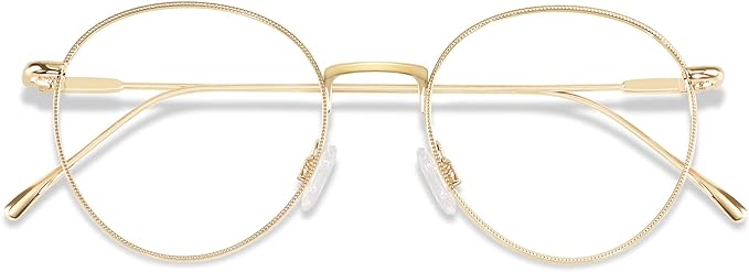 ANDWOOD Blue Light Blocking Glasses Women Men Small Face Computer Clear Bluelight Blocker Super Lightweight Metal Frame Round