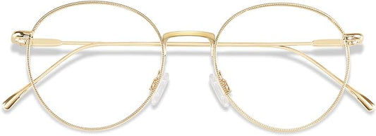 ANDWOOD Blue Light Blocking Glasses Women Men Small Face Computer Clear Bluelight Blocker Super Lightweight Metal Frame Round