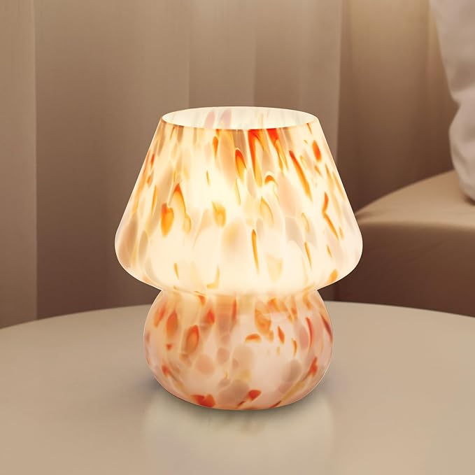 Mushroom Lamp Table Lamp for Bedroom,Small Desk Bedside Lamps for Living Room,Mushroom Decor Cute Mini Modern Mid Century Lamps for Night Stands,Aesthetic Home Living Room Decor(Flame Cream)