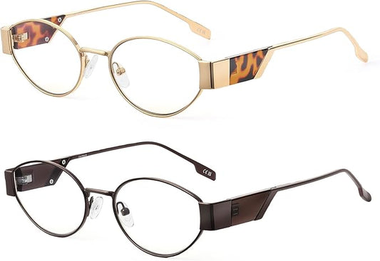 JIM HALO Trendy Oval Blue Light Glasses for Woman Men, Retro Round Computer Screen Blocker Glasses Eyes Protection UV400