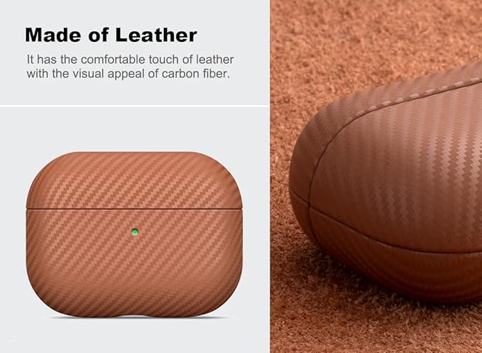 Leather Case - for AirPods Pro 2 Case Cover - Selected Skin-Friendly Leather, with Carbon Fibre Texture, Handmade Drop Protective Hard Cover for AirPods Pro 2nd Generation Earbuds - Brown