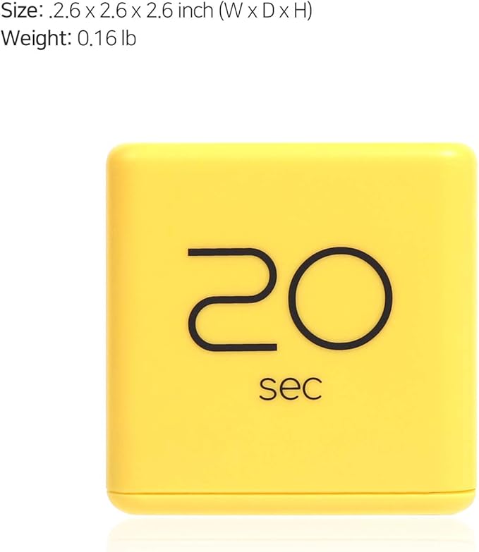 mooas Cube Timer (Yellow), Timers Cube Flip Block Timers Productivity Gravity Sensor Time Management for Kids ADHD Classroom Kitchen Desk Workout Cooking Study 10, 20, 30, 60 Seconds Timer Setting