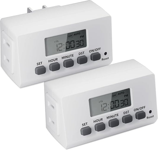 BN-LINK Digital Timer Outlet Indoor,24 Hour Light Timer Easy Programmable,Mini 2 Prong Plug in Timers for Electrical Outlets,Lamps,Fans,2 On/Off Programs,2 Pack,15A/1875W