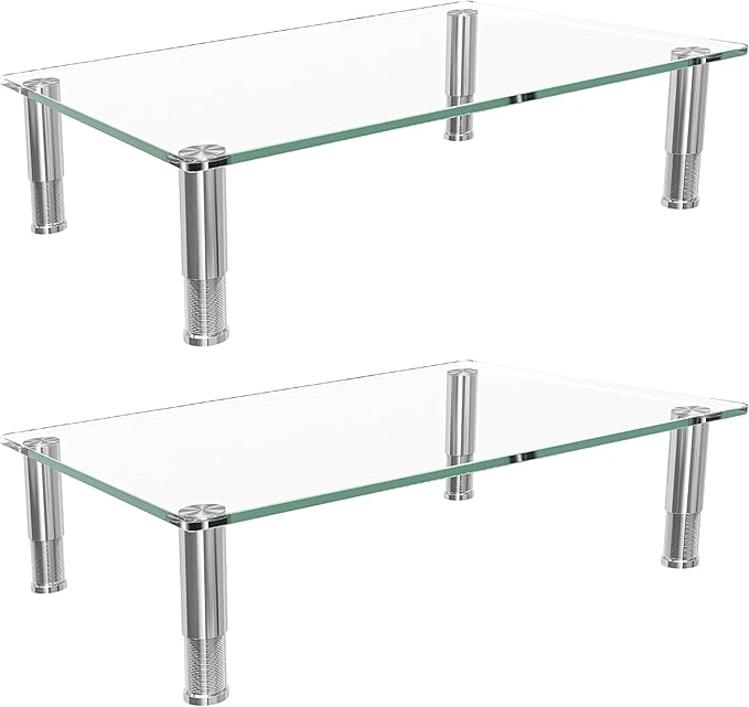 Simple Trending 2 Pack Computer Monitor Riser with Height Adjustable, Tempered Glass, Multi Media Desktop Stand for Flat Screen TV Laptop
