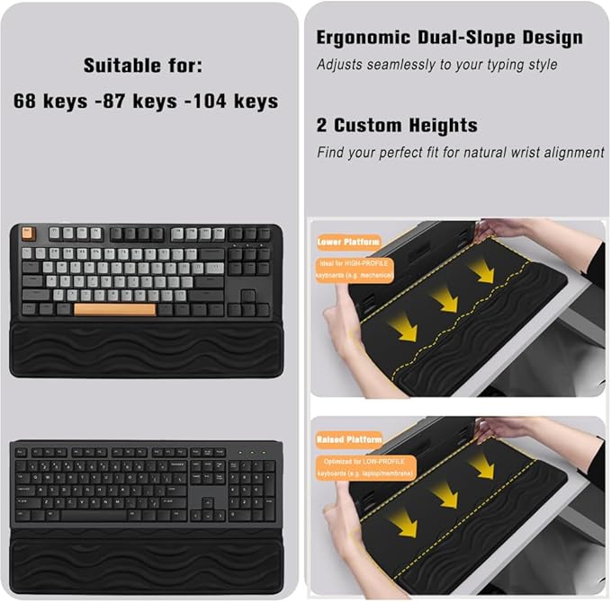 Keyboard Wrist Rest, Mouse Pad Set with Ergonomic Tilted, Memory Foam Pad for Pain Relief, Wrist Rest for Computer Keyboard, Comfortable Typing Support for Office, Home & School, Black