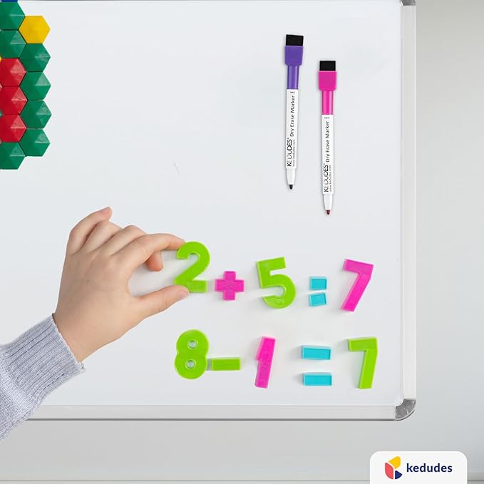 Kedudes Magnetic White Board - 13 x 17 Dry Erase Board with 6 Assorted Color Markers - Reusable and Easy to Erase for Classroom, Home, and Office Organization