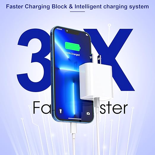 Apple Fast Charger, 10FT Extra Long Fast iPhone Charger Travel Plug Adapter Super Quick Apple Charging USB C Wall Charge Block with 10Foot Lightning Cable Cord for iPhone 14/13/12/11/X/XR/SE2022/iPad