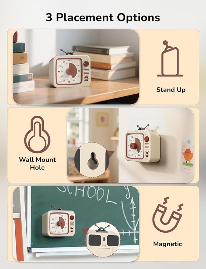 LIORQUE Visual Timer for Kids, 60-Minute Countdown Timers for Classroom Office Kitchen with Silent Operation, Kids Timer for Teaching with Cute Design
