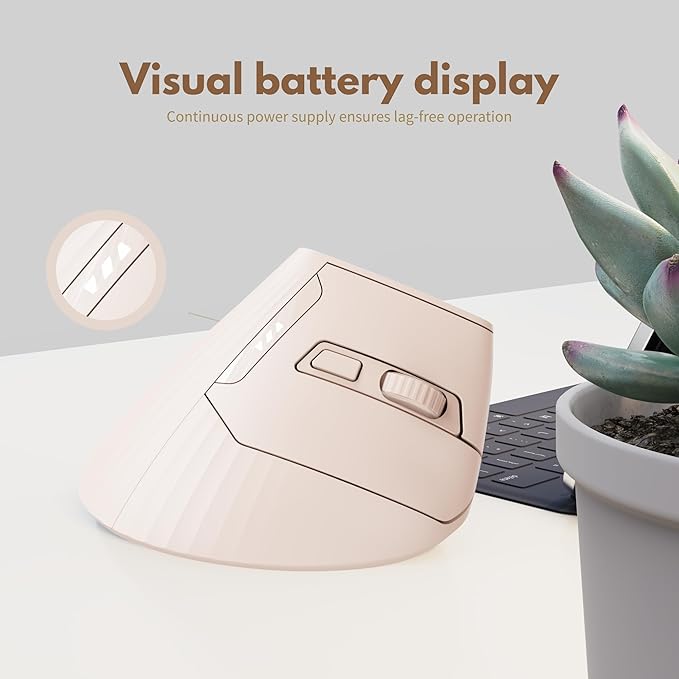 Ergonomic Wireless Mouse Pink,Bluetooth Vertical Mouse with BT5.0/4.0/2.4G, Rechargeable with Battery Indicator,Ergonomic Design for Comfort and Reduced Wrist Strain for Home,Office Use Pink