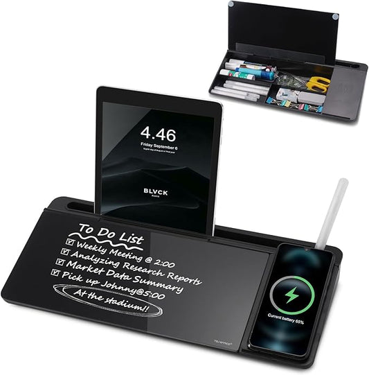 Small Glass Desktop Whiteboard Dry-Erase-Board - Computer Keyboard Stand with Wireless Charger White Board Surface Pad with Drawer, Desk Organizers with Accessories for Office, Home, School Supplies