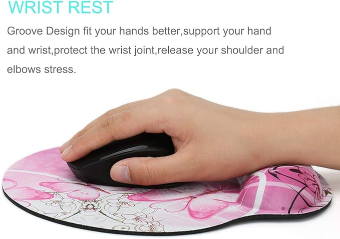 RICHEN Memory Foam Mouse Pad with Wrist Support,Ergonomic Mouse Pad with Wrist Rest,Non-Slip Rubber Base for Computer Laptop & Mac,Lightweight Rest for Home,Office & Travel (Pink Butterfly)