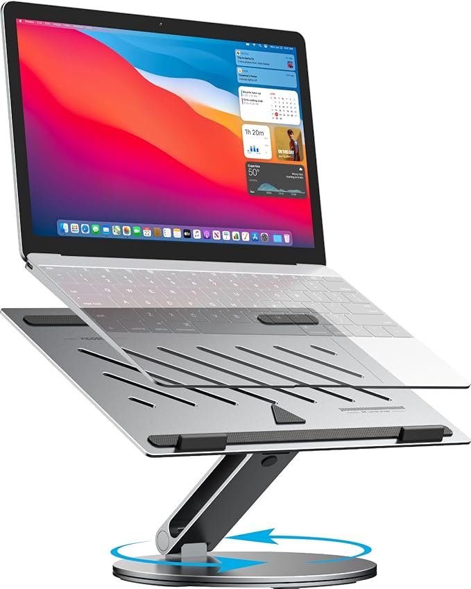 Adjustable Laptop Stand for Desk, 360° Rotating Aluminum Computer Stand with Cooling Vents, Ergonomic & Foldable Notebook Riser, Compatible with MacBook Pro/Air, Dell XPS, HP 10-16”