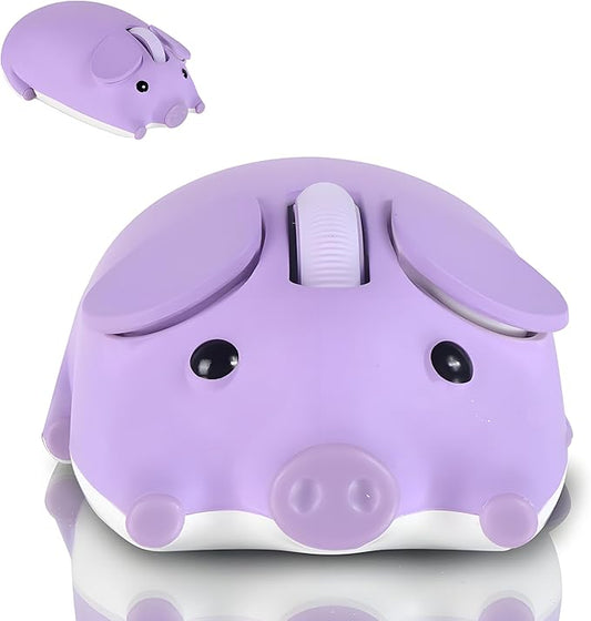 Cute Pig Design Wireless Mouse - Dual Mode Bluetooth & USB, Silent Operation, Ergonomic, Ideal for Laptops & PCs, for Animal Lovers and Family (Purple)