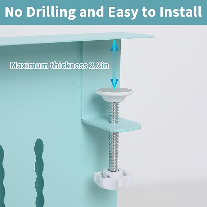 Desk Side Storage Organizer, Under Desk Laptop Holder Clamp on Table Shelf, No Drill Laptop Mount with Magnetic Pen Holder, Hanging Table Organizer for Office and Home