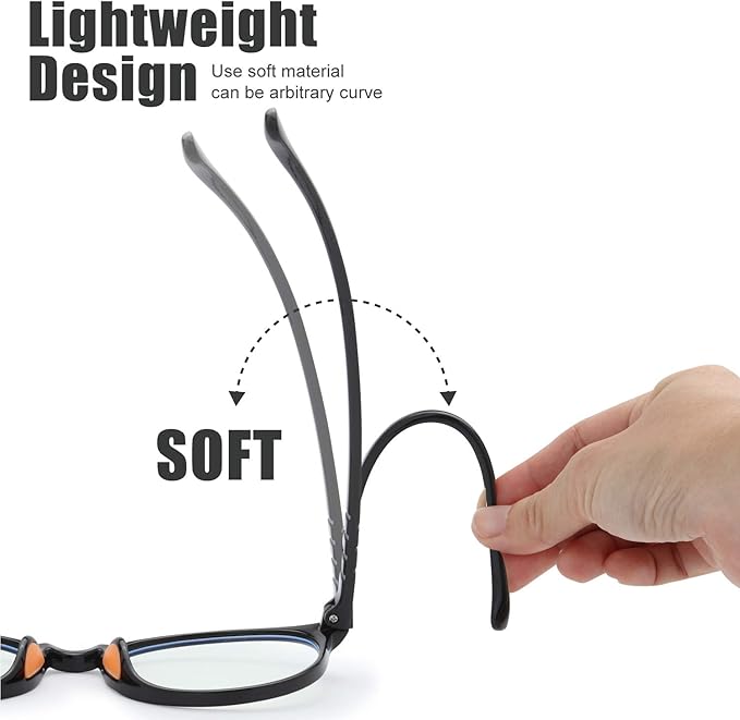 Kids Blue Light Blocking Glasses Silicone Flexible TR-90 Frame, Computer Gaming TV Phone Glasses for Boys Girls Age 3-14 (3-12 yr-Old, B0301 Black)