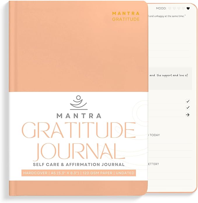 Gratitude Journal For Women & Men - Mental Health, Self Love & Self Care Journal - Orange - 5.8" x 8.3" - Mantra Planner