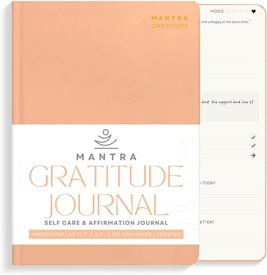 Gratitude Journal For Women & Men - Mental Health, Self Love & Self Care Journal - Orange - 5.8" x 8.3" - Mantra Planner