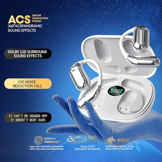 Wireless Earbuds Bluetooth Earbuds Built-in Mic with Ear Hooks 50H Playtime Ear Buds LED Display Charging Case Waterproof Design for Running Fitness (White)