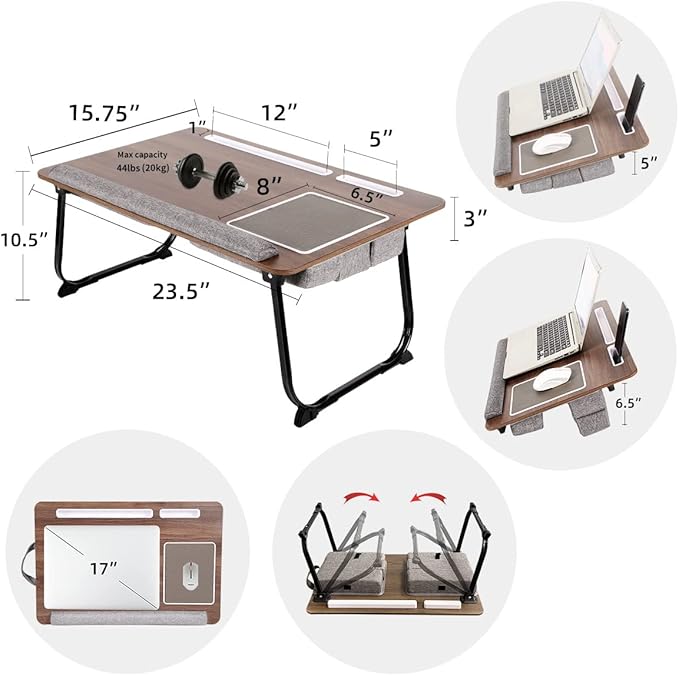 Laptop Desk, 3 in 1 Foldable Lap Desk with Cushion Pad for Laptops up to 17 Inches, Built-in Mouse Pad & Device Slot, Portable Laptop Tray for Bed, Couch, or Floor Use