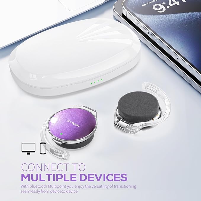 On Ear Headphones Bluetooth 5.4 with Ear Hooks, 52Hrs Playtime, Clip on Earphones, USB-C Charging, Open-Ear Earbuds, Dual Device Pairing, Sweatproof Wireless Headphones for Running/Gym/Workout