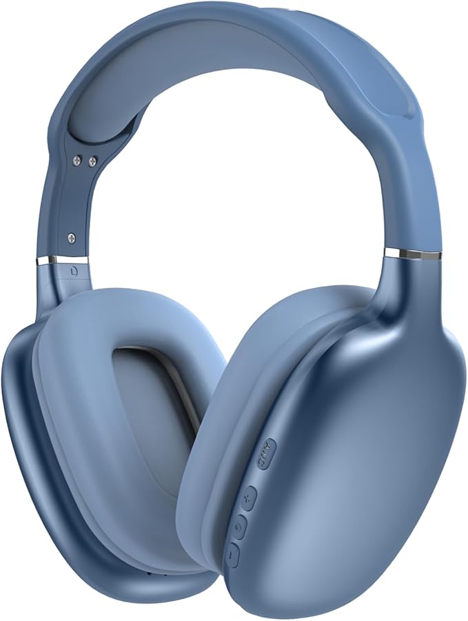 TJ Active Noise Cancelling Bluetooth Over Ear Headphones | Supersoft Leather Wireless Headset Wired Built-in MIC 24H Playtime High Res Audio Travel/Work/School/Students/Running/Gym (Blue)