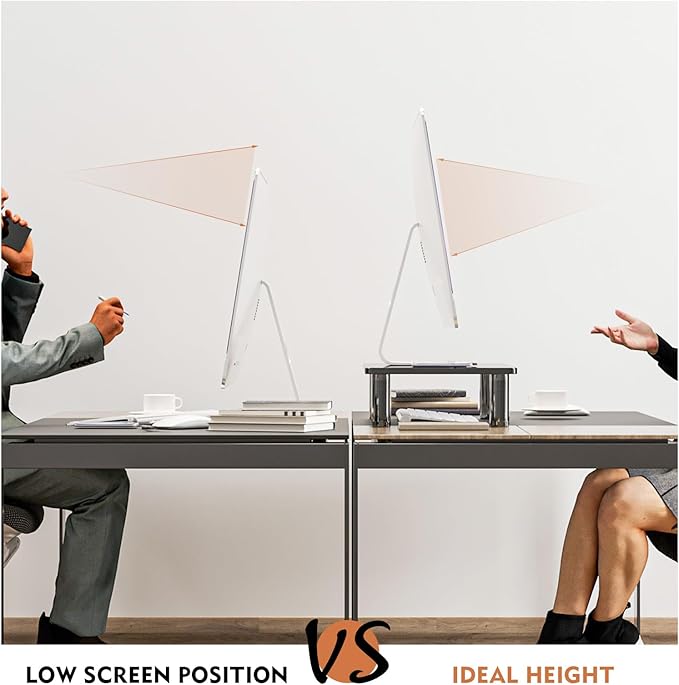 Glass Computer Monitor Stand Riser with Height Adjustable Multi Media Desktop Stand for Flat Screen LCD LED TV, Laptop/Notebook/Xbox One, Black HD01B-002