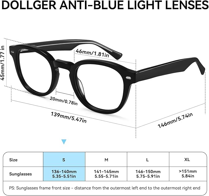Dollger Blue Light Blocking Glasses For Woman Men Thick Frame Round Non-Prescription, pertain Computer Gaming，TV，Work