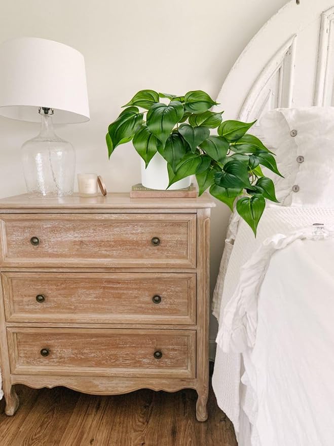 Hollyone Artificial Plants Potted Fake Plants in White Ceramic Pot Faux Pothos Haning Plants Indoor for Home Living Room Shelf Office Aesthetic Decor