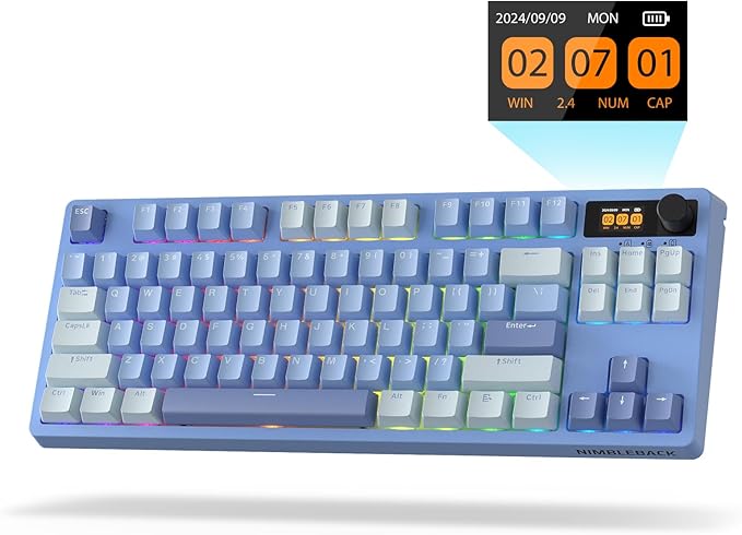 LTC Nimbleback NB841 PRO 75% Wireless Mechanical Keyboard w/Display Screen & Knob, 2.4G/ BT/USB-C Wired RGB 84 Keys Gaming Keyboard, 3-Layer Dampener, Hot Swap PCB, Software Support, Linear Switch