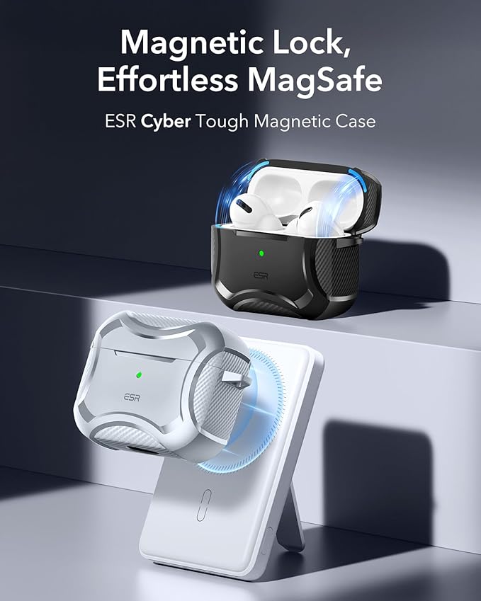 ESR for AirPods 4 Case, Compatible with AirPods 4th Generation Case (2024), Compatible with MagSafe, Powerful Drop Protection, Magnetic Lid, Cyber Series, Desert Titanium,Gray