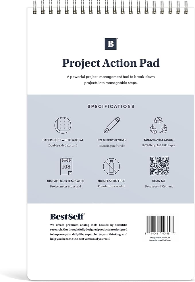 BestSelf Project Action Pad - Daily Task Planner, To-Do List & Action Pad for Boosting Productivity and Effective Project Management