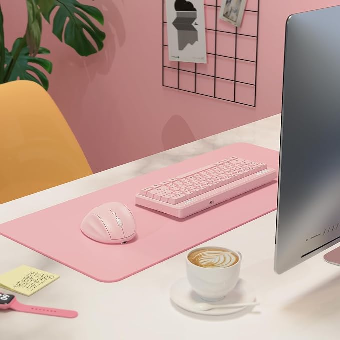 Micropack Wireless Bluetooth Mouse Ergonomic Vertical for Laptop MacBook PC Tablet Rechargeable Silent Click Multi-Device 3-Mode 2.4G Adjustable DPI Compatible with Windows Android iOS MacOS Pink