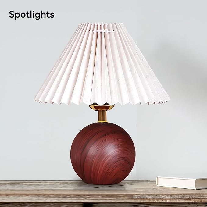 Ceramic Table Lamp for Bedroom, Small Space Pleated Cute Bedside Table Lamp with Switch, Night Light, Decor Desk Lamps for Living Room, Kids Room, Dorm, Office, Nursery with E26 LED Bulb