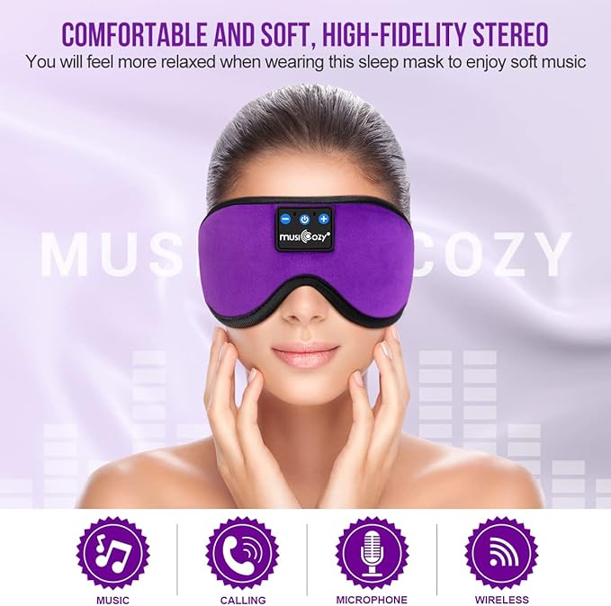 MUSICOZY Sleep Headphones, Bluetooth Sleep Mask Headband Headphones Sleeping Eye Mask, Wireless Music Earbuds Earphones with HD Headphone Ultra-Thin Stereo Speakers for Side Sleepers Men Women