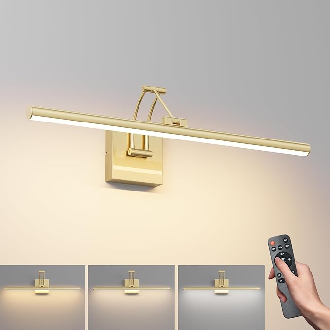 Tipace Hard-Wired LED Picture Light Fixtures,3CCT Dimmable Metal Artwork Display Lamp with Remote Control,Gold Modern Gallery Lights Wall Lights for Picture Display