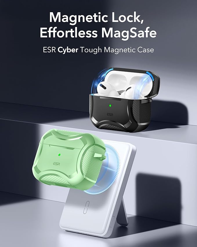 ESR for AirPods Pro 2nd Generation Case, Compatible with Airpods Pro Case 2nd/1st Gen (2023/2022/2019), Compatible with MagSafe, Powerful Drop Protection, Magnetic Lid with Cleaner Kit, Light Green