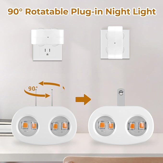 Night Light Plug into Wall, 4 Pack LED Night Lights,Rotatable Plug Night Lights,Dusk to Dawn Light Sensor,2700K Warm White Nightlights for Hallway Bedroom Stairway,Non-Dimmable